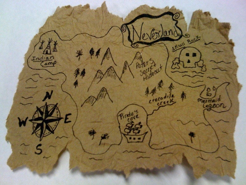 peter pan birthday invitations handmade map of neverland