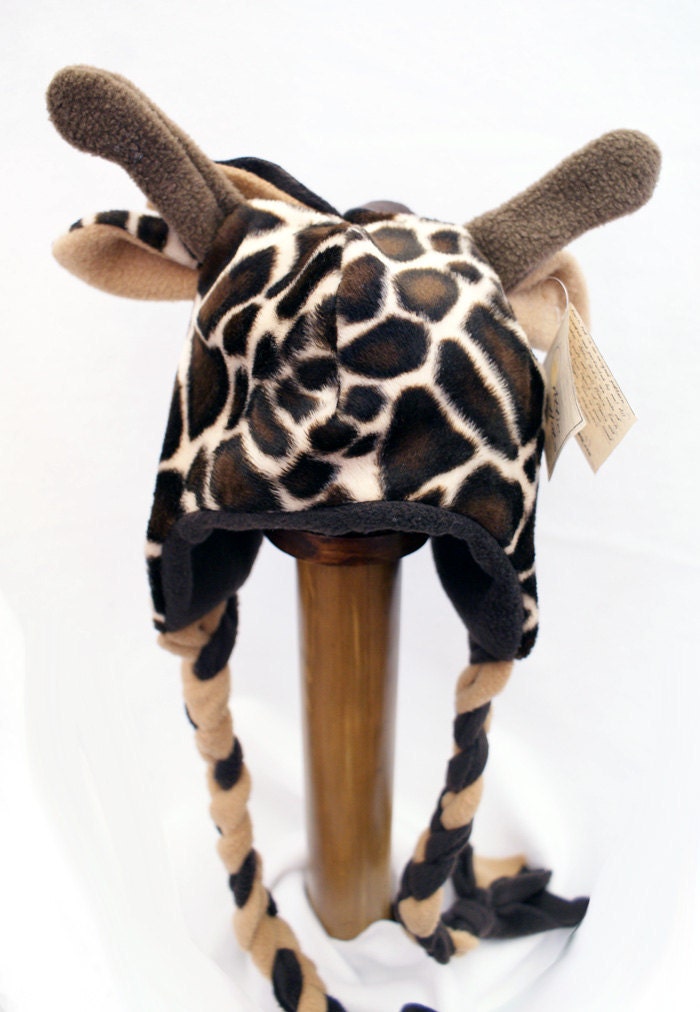 Cozy Winter Giraffe Hat with Earflaps and Braided Ties Size