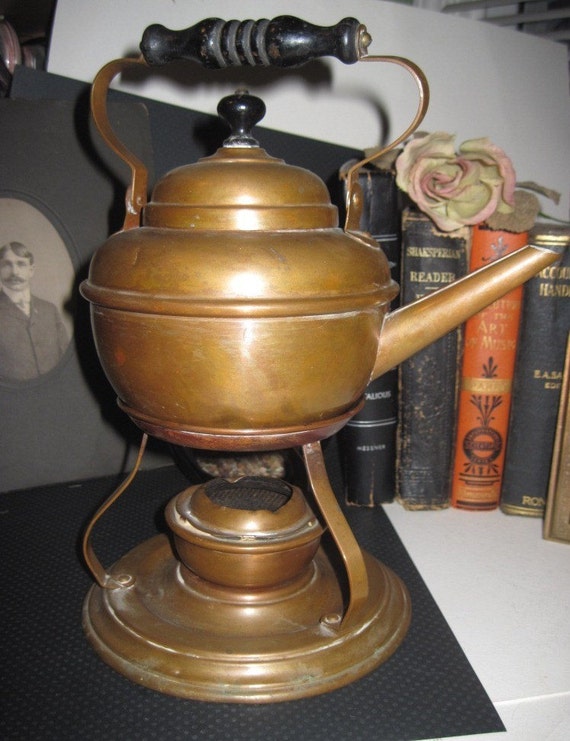 Antique Copper Kettle Pot with Burner .... coffee or tea