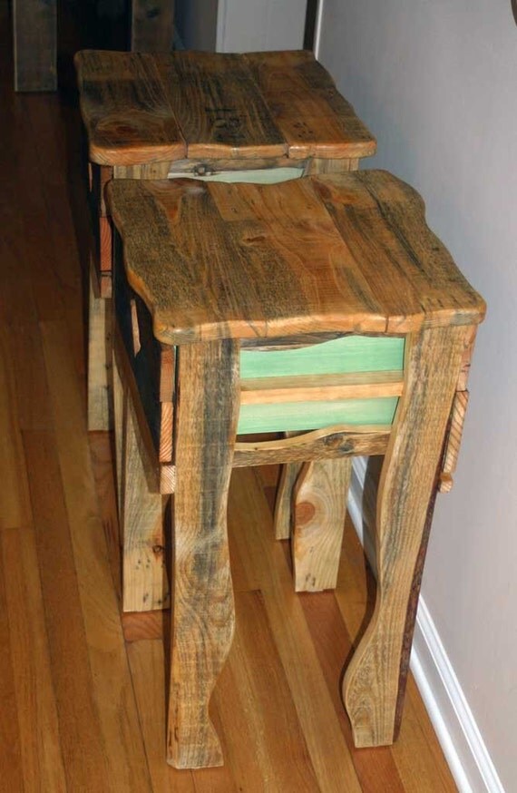 pair of curvy reclaimed pallet wood night stands accent or