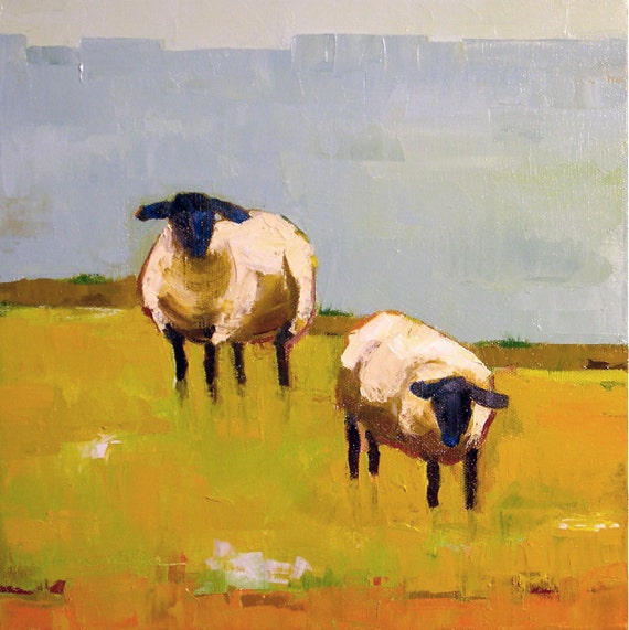 Items Similar To Sheep Pair- 12x12 Original Oil Painting On Canvas 