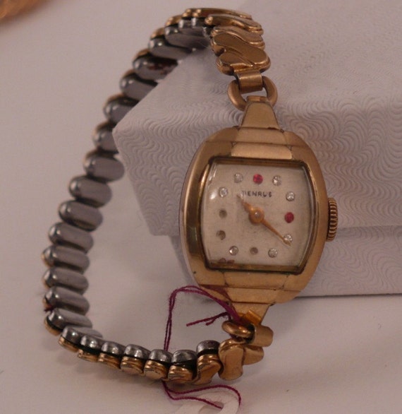 SALE Vintage Benrus Women's Wrist Watch Diamonds Rubies