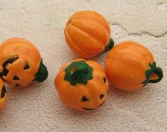 10 Tiny Jack O Lantern Beads - Peruvian Beads - Halloween Beads - Ceramic Beads - Holiday Beads - Trick oTreat beads - pumpkin beads -CB392