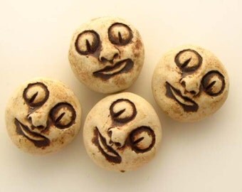 10 Highfired Moon Face Beads