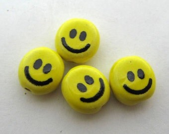 10 Tiny Smiley Face Beads
