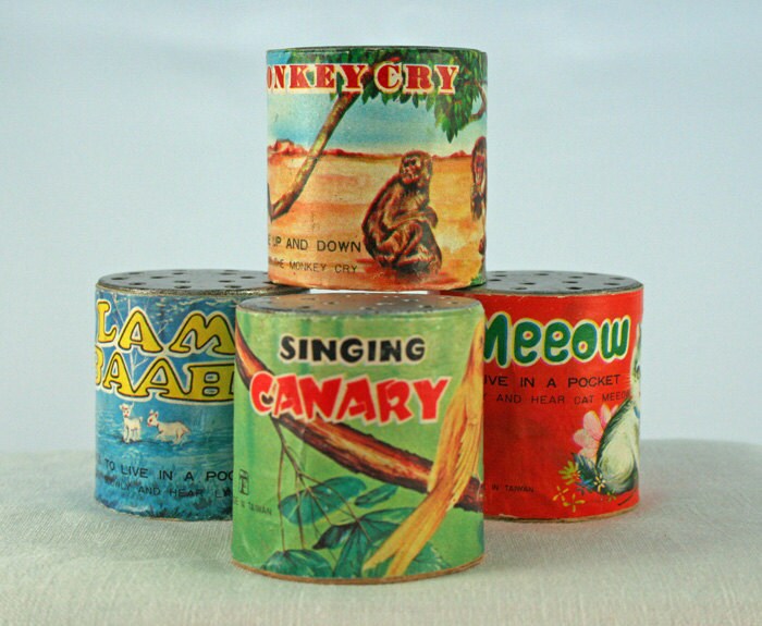 Vintage Tin Toys Colorful Animal Sound Noise Makers