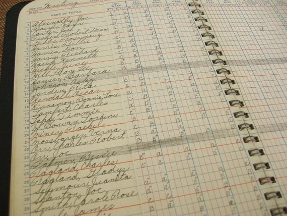 Vintage 1940s TEACHERS LEDGER Class Record Grade Book