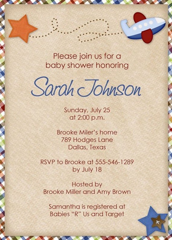 aviation invitations baby theme shower ColorfullyGray Theme by Shower Airplane Baby Invitations Custom