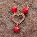 SALE Heart Necklace, Hammered Copper, Red Crystals, Valentine's Day