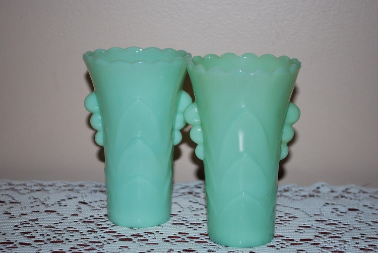 Vintage Pair of FireKing Jadeite Vases by AGlimpseFromthePast