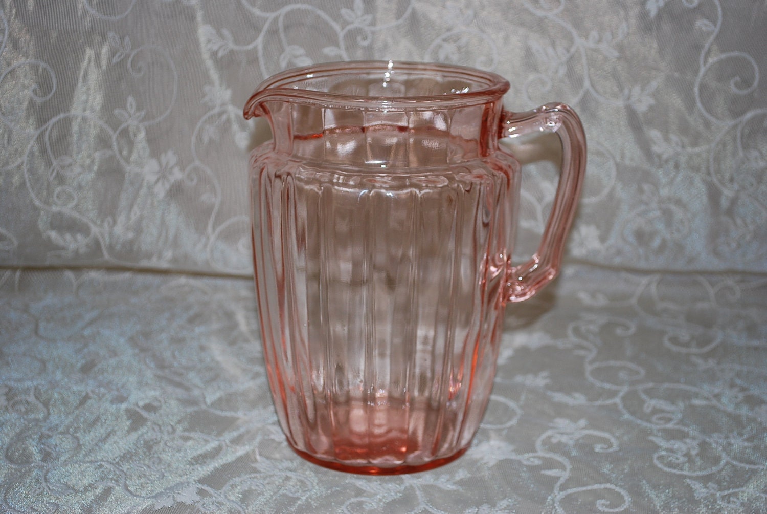 Pink Depression Glass Pitcher Large Antique By Aglimpsefromthepast