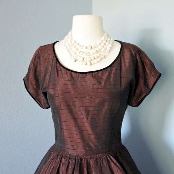 Vintage Taffeta Party Dress...Vintage 1940s Brown Taffeta R