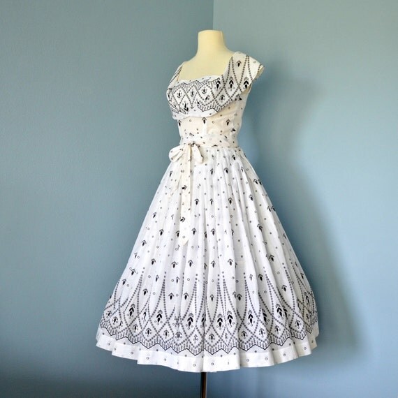 Vintage Black and White Dress...Fabulous 1950s Semi-Sheer