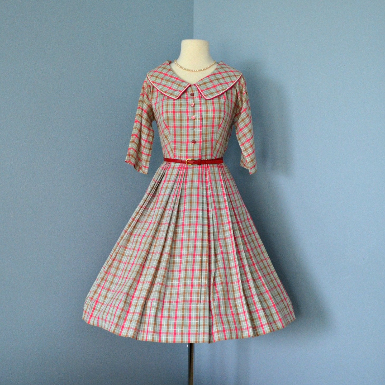 Vintage Cotton Day Dress...1950s R & K Original Cotton Pink