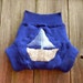 Upcycled Extra Fine Merino Wool Soaker Cover Diaper Cover With Added Doubler Navy Blue With Sailboat Applique MEDIUM Kidsgogreen
