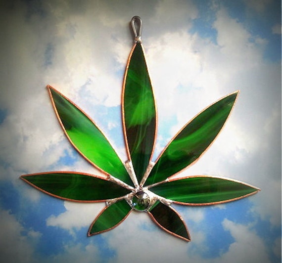 Items similar to Dark Green Stained Glass Cannabis Weed Pot Medical