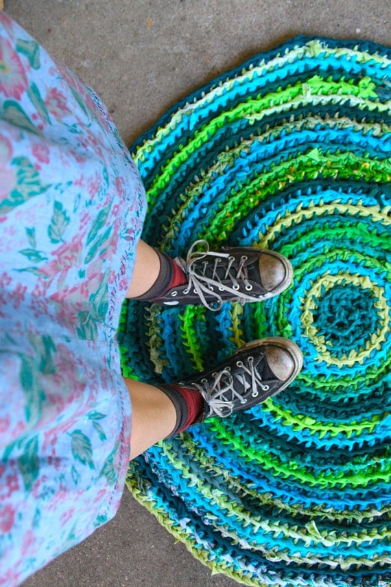 Green Rag Rug by BraveHandTextiles on Etsy
