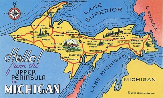 Vintage Michigan Postcard Hello From The Upper Peninsula