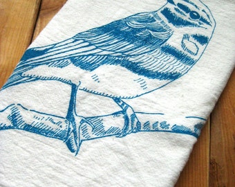 Tea Towel - Screen Printed Flour Sack Towel - Eco Friendly Cotton Towel - Dish Towel - Blue Bird - Handmade - Classic Flour Sack Towel