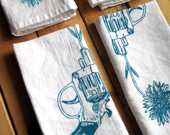 Cloth Napkins - Screen Printed Cotton Cloth Napkins - Reusable Cloth Napkins - Eco Friendly Dinner Napkins - Revolver and Daisy - Handmade
