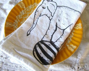 Cloth Napkins - Screen Printed Organic Cotton Cloth Napkins - Eco Friendly - Circus Elephant - Dinner Napkins - Handmade Cotton Napkins