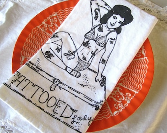 Cloth Napkins - Screen Printed Cloth Napkins - Eco Friendly Cotton Dinner Napkins - Vintage Circus - Tattooed Lady - Napkins - Table Setting