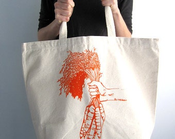 Screen Printed Oversized Recycled Cotton Tote Bag - Eco Friendly Shopper Grocery Tote - Reusable and Washable - Great for Everyday Use