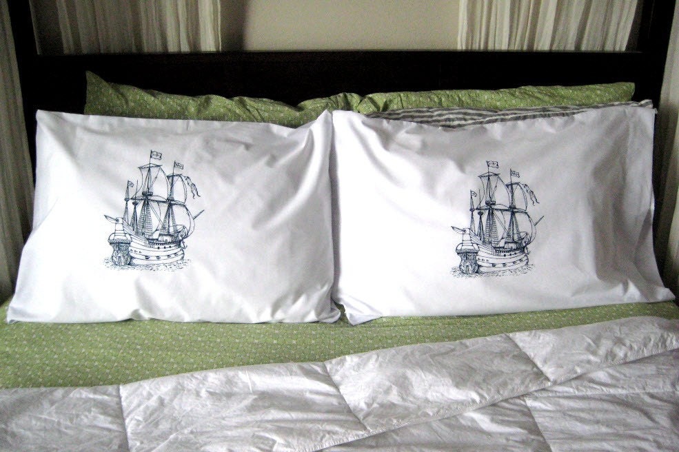 Screen Printed Nautical Pillow Cases set of 2 standard