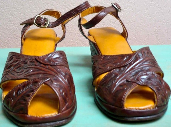 mexican tooled leather sandals