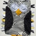 Faux Bois Woodland OWL Ribbon Tag Baby Blanket in Black, White and Yellow Minky Blankie Lovey Lovie Baby Gift