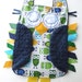 Urban Zoologie Owls Ribbon Tag Baby Blanket and Navy Blue Minky Blankie Lovey Lovie Baby Gift Yellow, Green, Blue, Turquoise