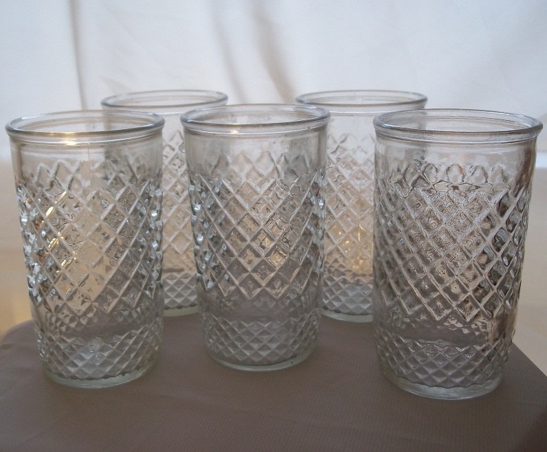Vintage 1950's Jelly Jar Drinking GlassesSet of Five