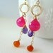 Hot pink Chalcedony purple Amethyst orange Carnelian gold earrings Handmade modern Neon jewelry wire wrapped Trendy Neon earrings