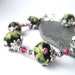 Lampwork Beaded Bracelet - Black, White, Pink, Floral, Swarovski Crystals, Multicolored - 'Summer Night'