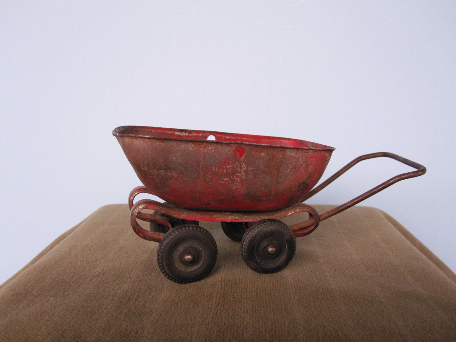 Antique Miniature Red Wagon Wheelbarrow Baby Buggy