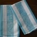 2 Vintage Kitchen Dish Towels Linens Turquoise Blue Stripes & Flowers Floral Cotton