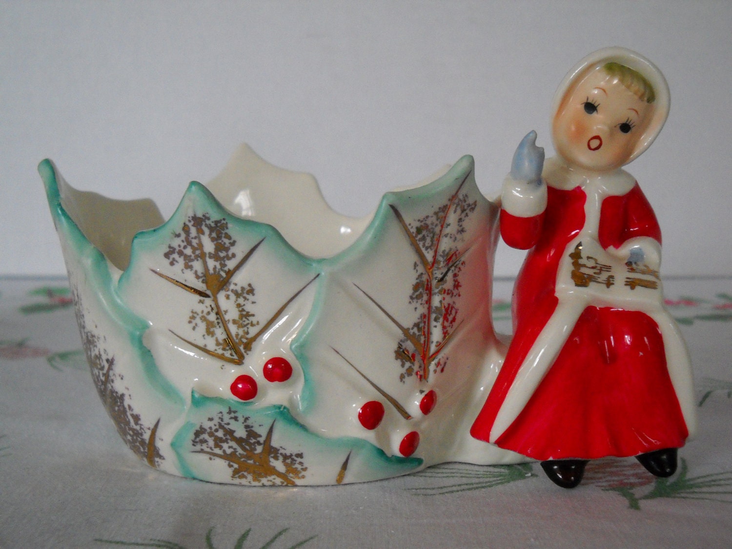 Vintage Napco Christmas Planter Candy Dish Ceramic Singing