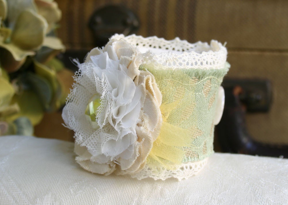 Wrist Corsage Flower Girl Bracelet Fabric Flower Cuff
