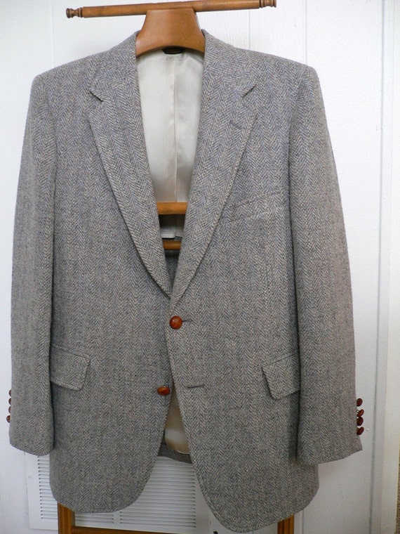 Mens Harris Tweed Sport Coat Light Gray Herringbone by BirdBeast