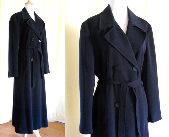 Vintage 1990s Navy Blue Trench Coat Sz 8 Tall L