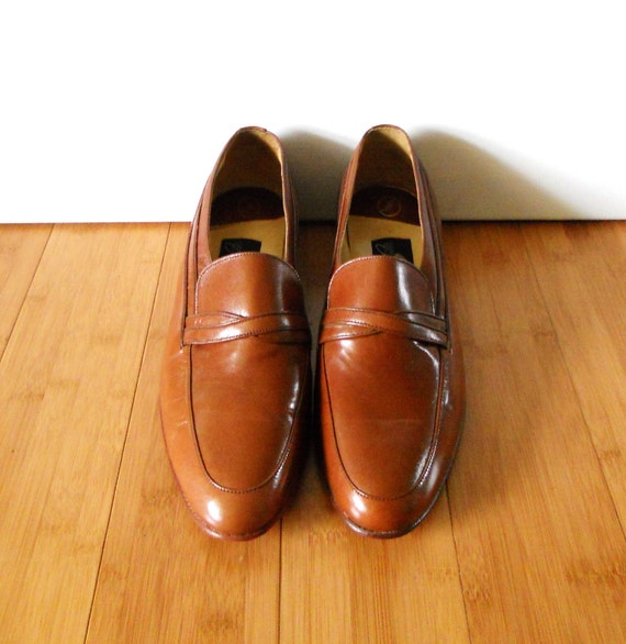 Men's Vintage 1980s Brown Leather Loafers Dress Shoes Sz