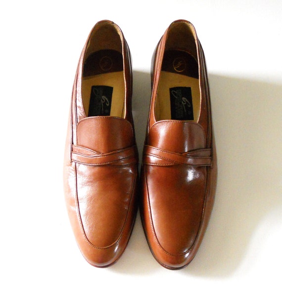 Men's Vintage 1980s Brown Leather Loafers Dress Shoes Sz