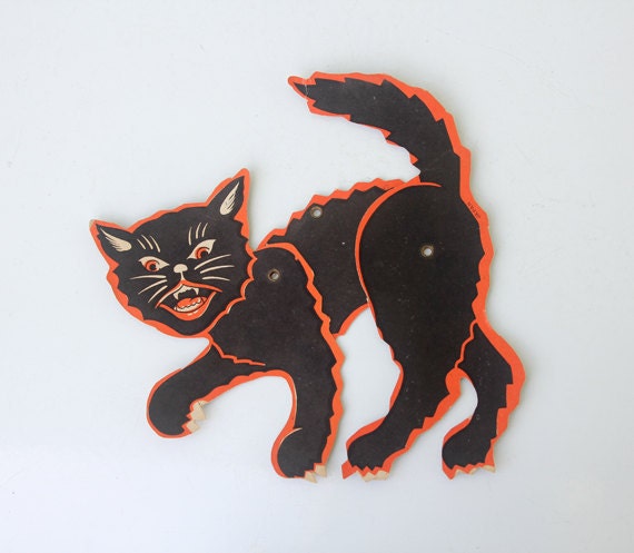 Vintage Halloween Black Cat Decoration