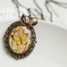 Yellow Butterfly Vintage Art Pendant Necklace Lace Setting Spring Woodland