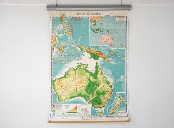 vintage pull unique map down Gorgeous Map, Classroom Vintage Down 1957 Pull Australia Colors