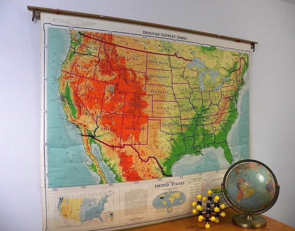 Vintage Classroom Pull Down Map United States by CathodeBlue