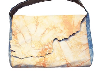 Handmade Orange Blue and White Lambskin Leather Embroidered Purse