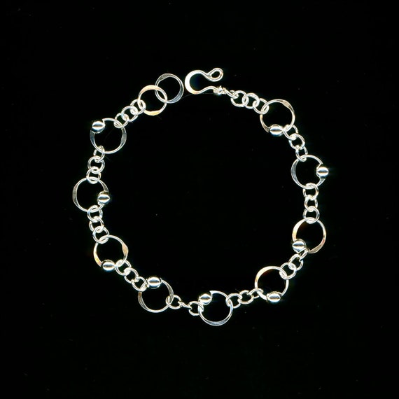 Beaded Bracelet Sterling Silver Chain Link Circles Modern