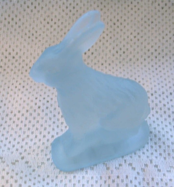 Blue Bunny Paperweight Solid Frosted Glass Rabbit