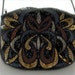 Beaded Carla Marchi purse evening bag in art deco pattern of black gold copper and silver beads